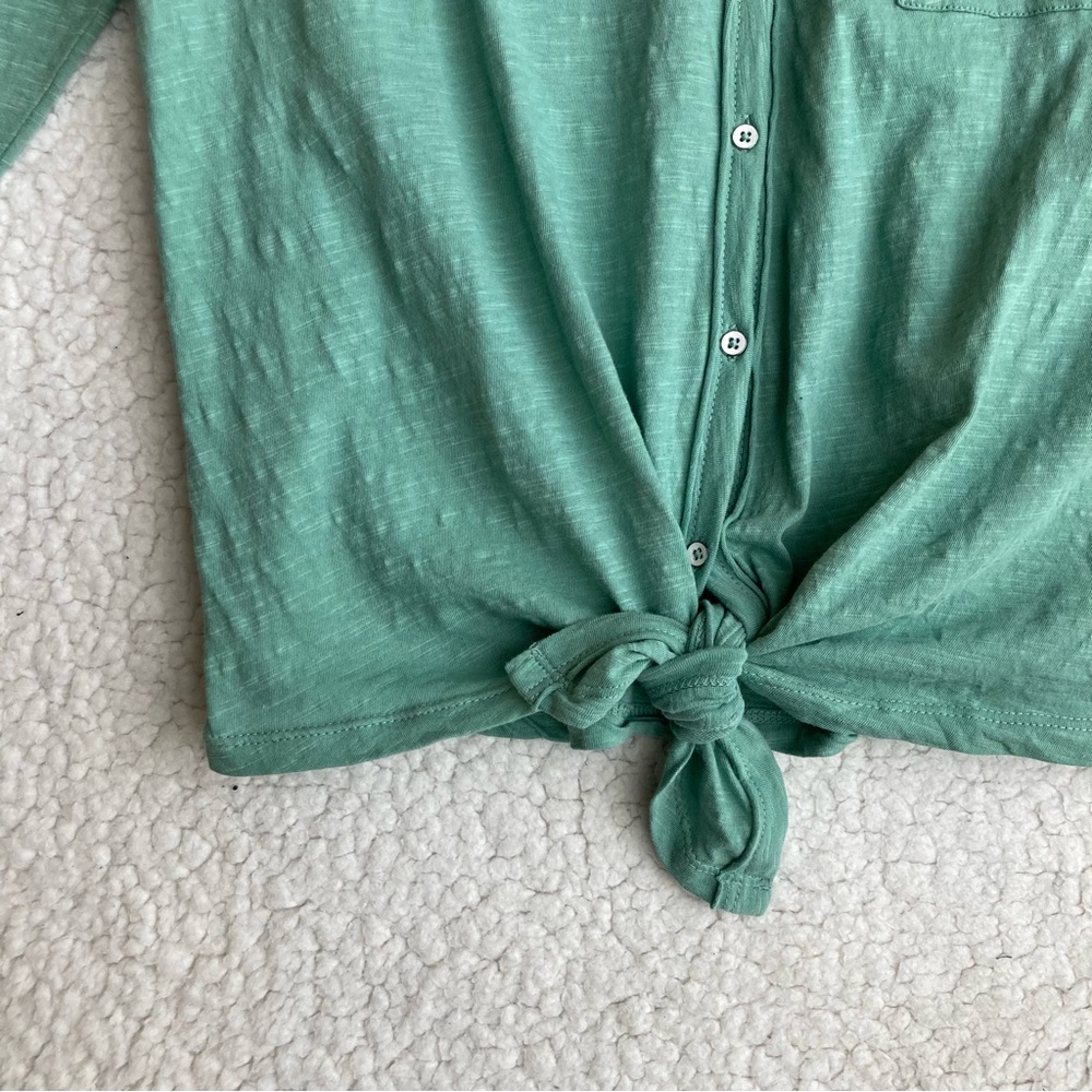 Caslon Women’s tie front long sleeve V-neck button down slub cotton top, Sz XS - Picture 8 of 13